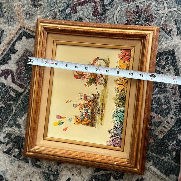 R. Smith signed hand painted framed teddy bear wagon art on stretched canvas - Picture 6 of 7